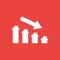 Vector icon concept of house graph moving down on red background