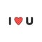 Vector icon concept of i love you abbreviation text with red heart. Black outlines and colored