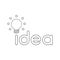 Vector icon concept of idea word with glowing light bulb. Black outline