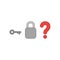 Vector icon concept of key with closed padlock without keyhole and question mark
