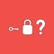 Vector icon concept of key with closed padlock without keyhole and question mark