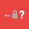 Vector icon concept of key, padlock without keyhole and question