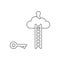 Vector icon concept of key reach keyhole on cloud with wooden ladder. Black outline