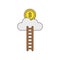 Vector icon concept of ladder reach dollar coin on cloud. Black outlines and colored