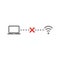 Vector icon concept of laptop connection failure with x mark to wifi wireless network