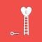 Vector icon concept of love key reach keyhole in heart with wooden ladder