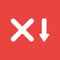 Vector icon concept of x mark with arrow moving down on red back