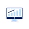 vector icon concept of monitor screen with barchart and arrow up for growth. Can be used for business, economics, finance