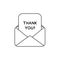 Vector icon concept of open envelope mail or message with thank you written on paper. Black outline