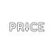 Vector icon concept of price word with arrow moving down. Black outline