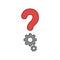 Vector icon concept of question mark with gears. Colored and black outlines