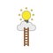 Vector icon concept of reach glowing light bulb on cloud with wooden ladder