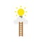 Vector icon concept of reach light bulb on cloud with wooden lad