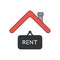Vector icon concept of rent hanging sign under roof