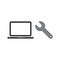 Vector icon concept of repair laptop computer with spanner. Black outlines and colored