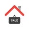 Vector icon concept of sale hanging sign under house roof