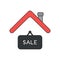Vector icon concept of sale hanging sign under roof