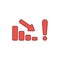 Vector icon concept of sales bar graph arrow moving down with exclamation mark