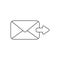 Vector icon concept of send message or email with envelope and arrow moving right. Black outline