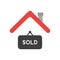 Vector icon concept of sold hanging sign under house roof