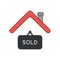Vector icon concept of sold hanging sign under roof