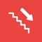 Vector icon concept of stairs with arrow moving down on red back