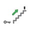 Vector icon concept of stairs with key and arrow showing keyhole. Black outlines and colored