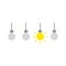 Vector icon concept of three grey light bulbs and one glowing li