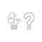 Vector icon concept of three pieces light bulb puzzle missing piece with question mark. Black outline