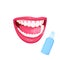 Vector Icon about dental care, girl uses mouthwash or breath freshener.
