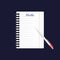 A vector icon of an empty sheet of paper in a line and a pen. The inscription in the notebook Hello. 3d realistic image for busine