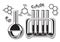 Vector icon flask, tube rack and chemical formulas