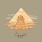 Vector icon of Great Sphinx of Giza isolated on the hand-drawn vector illustration of the pyramids.