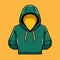 Vector icon of a green hooded sweatshirt with a yellow hoodie, isolated on a white background