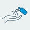 Vector icon of a hand sanitizer spraying on hand. It represents a concept of cleanliness, body care, healthy lifestyle