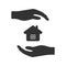 Vector icon of hands surrounding the house from above and from below. Isolated