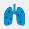 Vector icon of a human lungs infected by a virus. It represents a concept of medical protection, coronavirus danger
