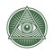 Vector icon human world eye in engraved style. One global color. Illuminati logo, world order symbol all-seeing eye of providence