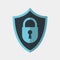 Vector icon made of shield and icon of closed lock. It represents identity security and data protection