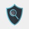 Vector icon made of shield and search magnifier tool icon on it. It represents identity security and safe online search on the