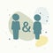 Vector icon of man and woman. Family symbol of proximity, support, compatibility on multicolored background