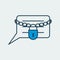 Vector icon with a message shape and a chain with closed lock on it. It represents encrypted messages and data