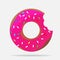 Vector icon of a multicolored donut covered with icing. A glazed