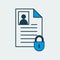 Vector icon of a paper document application with an avatar picture and a lock. It represents protection of documents and