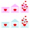 Vector icon of pink and blue romantic opened and closed envelopes set