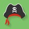 Vector Icon of Pirate Hat with a Jolly Roger symbol. Filibuster, corsair headdress with sign, emblem of crossed bones or