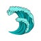 Vector icon of powerful sea wave. High ocean tide. Blue water with black outline. Marine and nautical theme