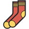 Vector Icon of a red and yellow socks for men or women in flat style with outline. Pixel perfect. Business and office look.