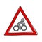 Vector icon road sign cyclist in red triangle. Sign caution cyclist cartoon style on white isolated background