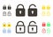 Vector icon set of lock icons. Lock and unlock symbols in different styles. Open unlocked and closed locked graphic elements